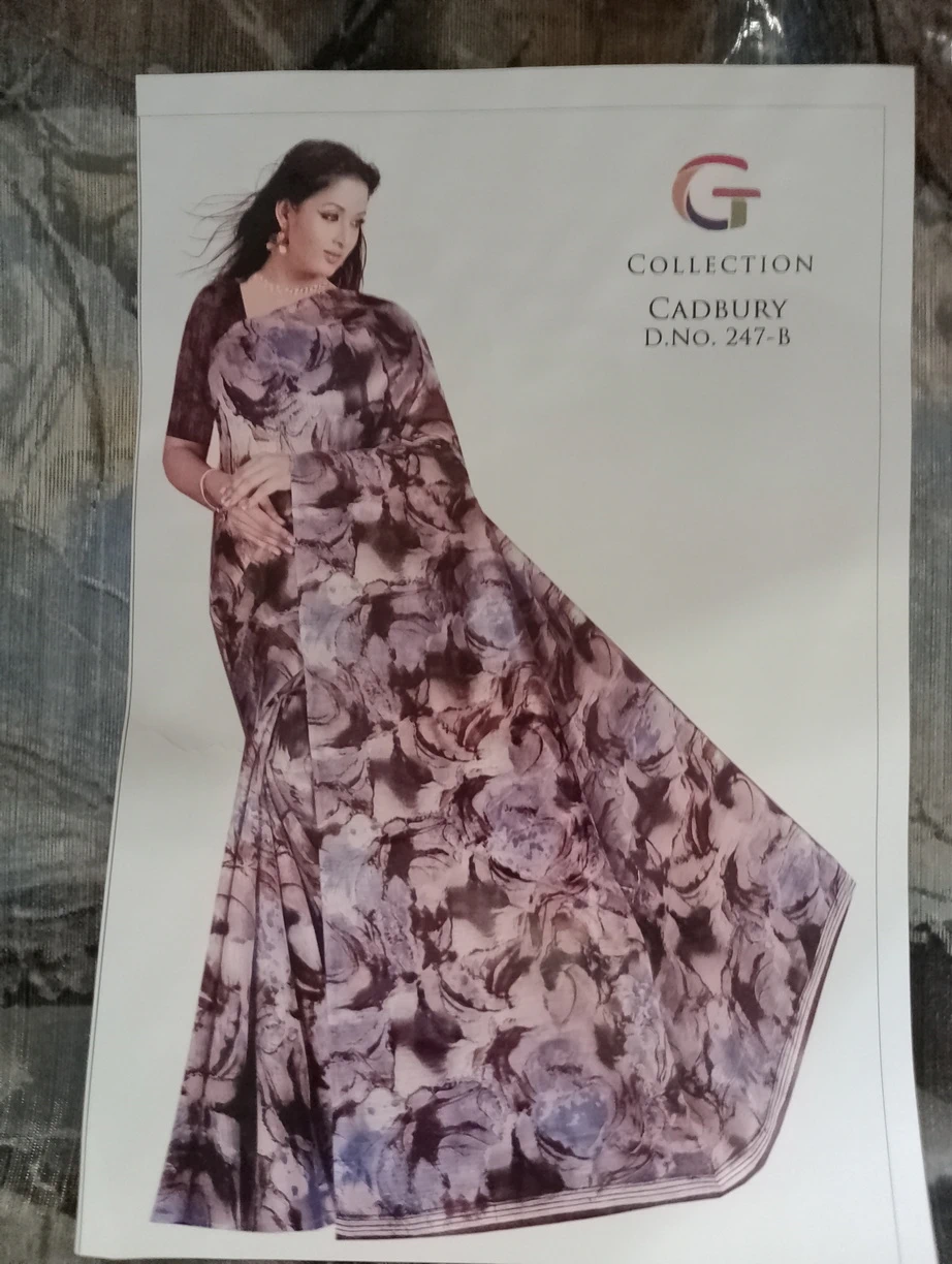 Cotton Silk Abstract Floral Saree - Cadbury - Purple Grey Mix